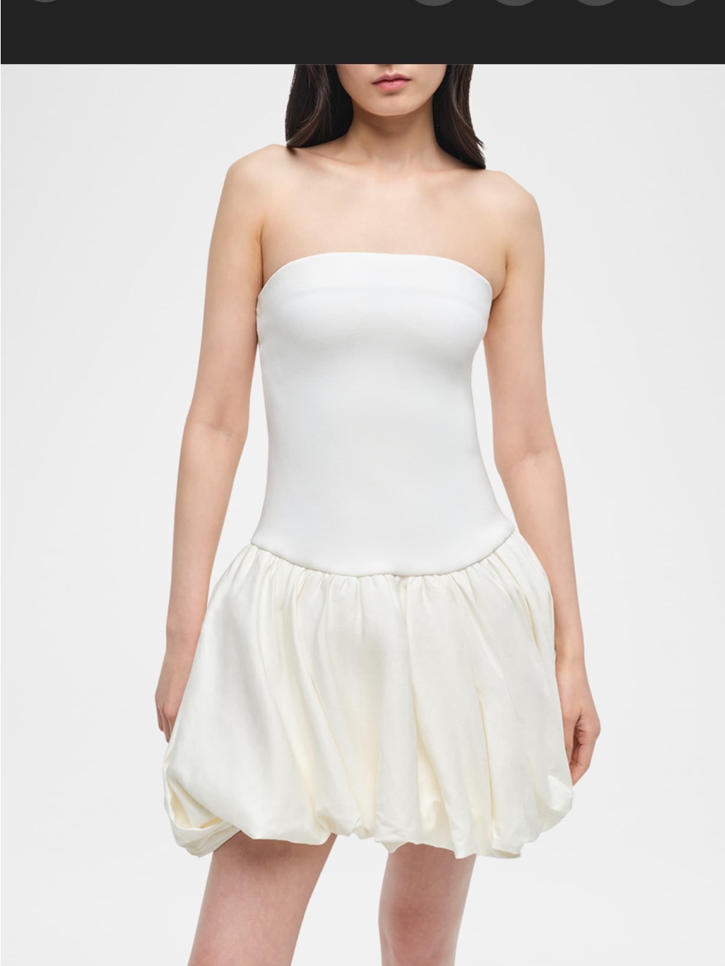 Strapless Cream Bubble-Hem Mini Dress